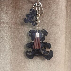 Brown Leather Bear Keychain with Tassel